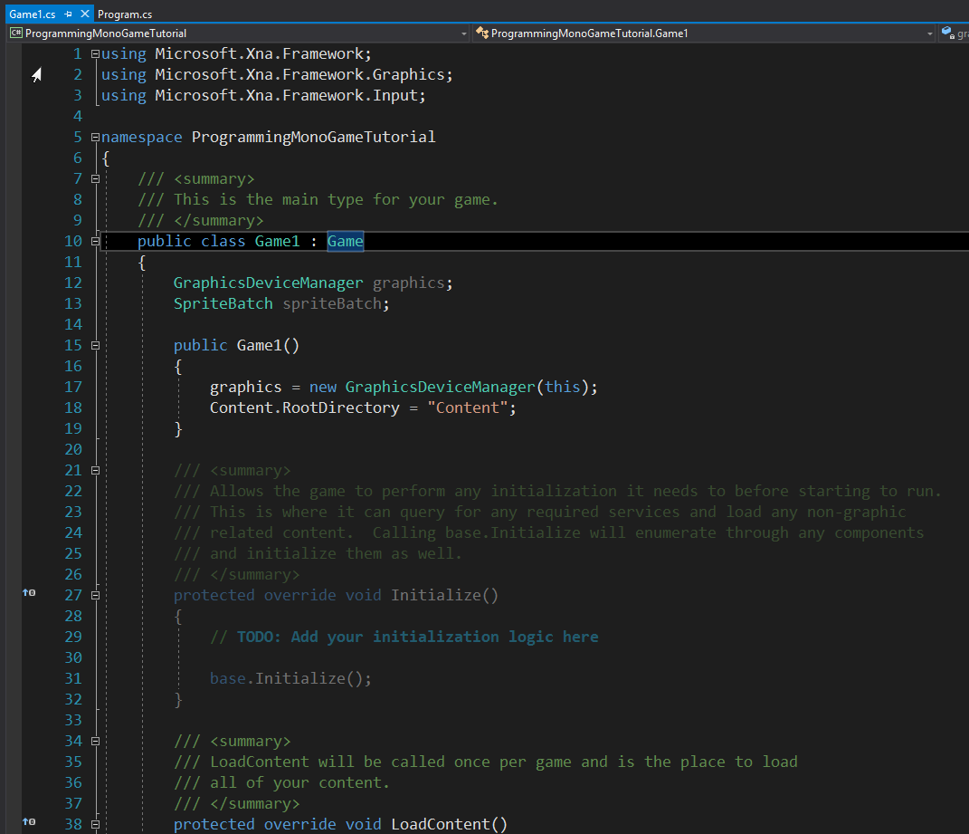 Monogame new project start class example